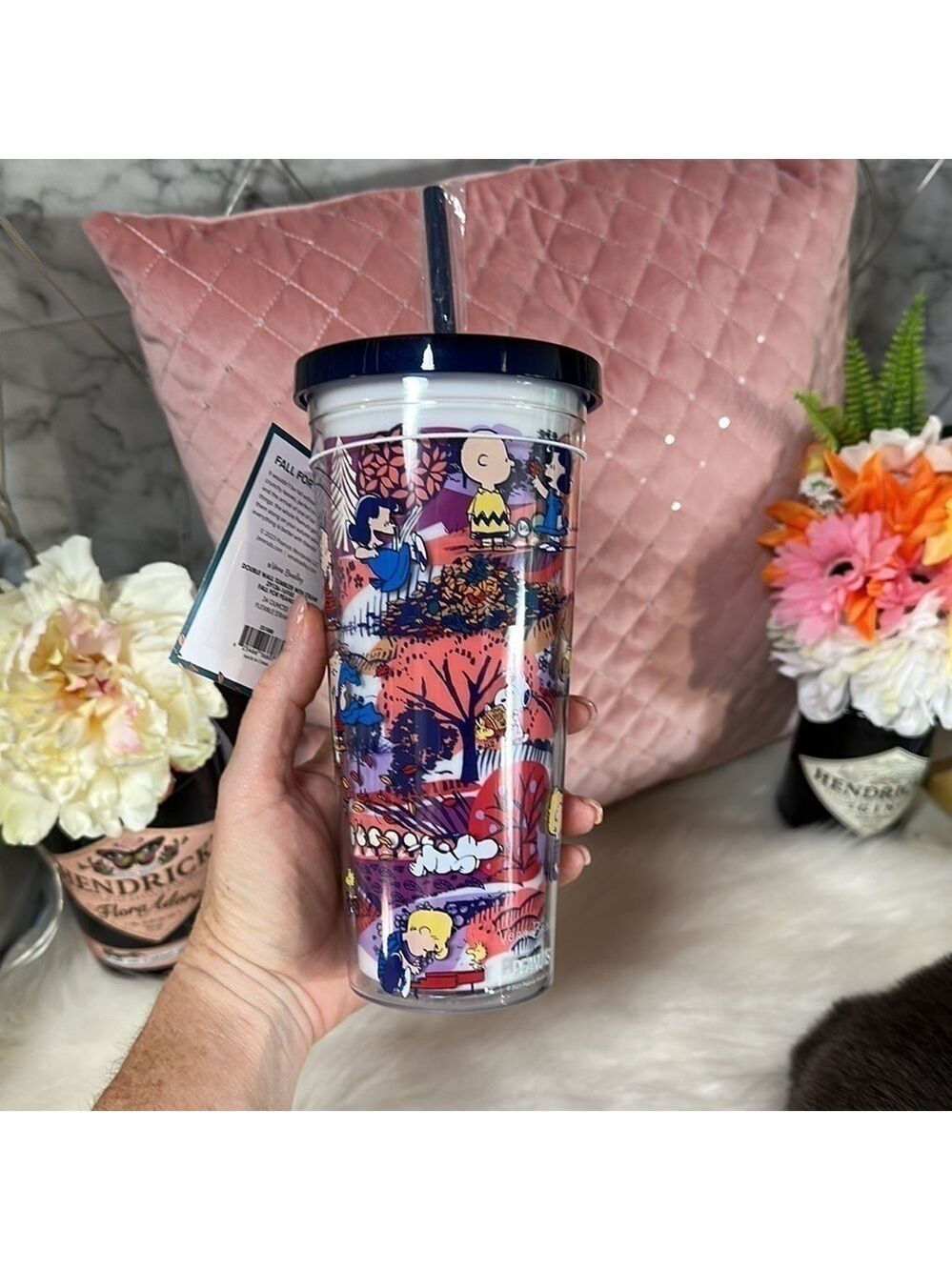 NWT Vera Bradley x Peanuts Fall 24 Oz Double Wall Tumbler With Straw Snoopy - Picture 3 of 7